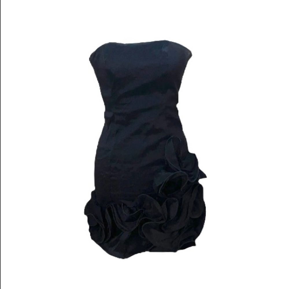 Xscape Y2K Black Ruffles Mini Length Dress Strapless Modern Fun LBD Modern 6 - Picture 2 of 6